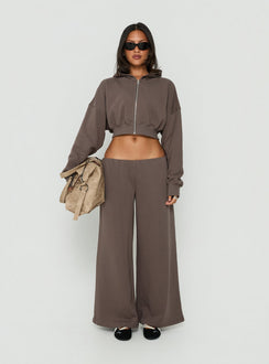 Kaeya Fleece Wide Leg Low Rise Pants Grey