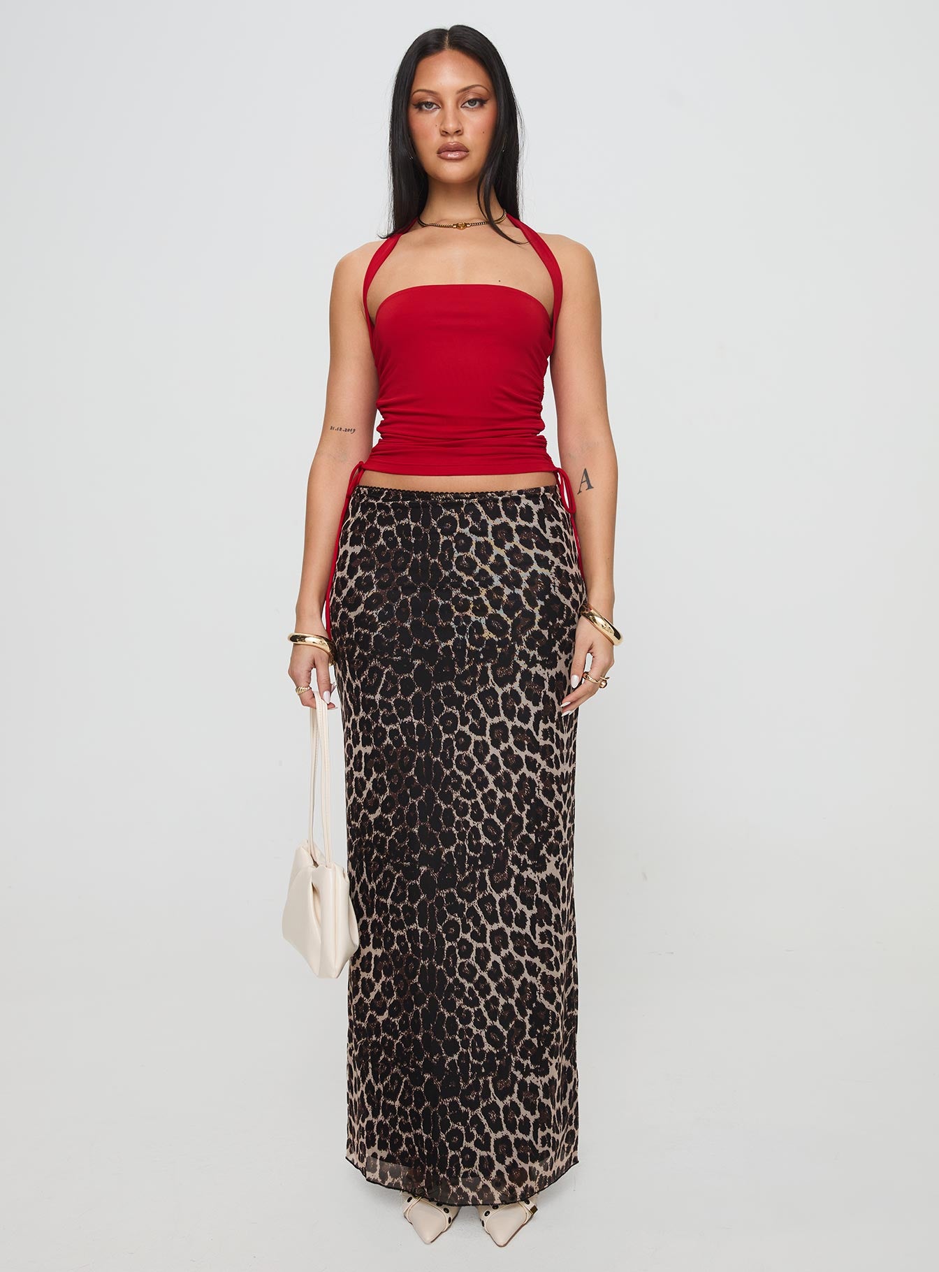 side view of model wearing Princess Polly Late Night Talking Top Red Sleeveless Square Neck 