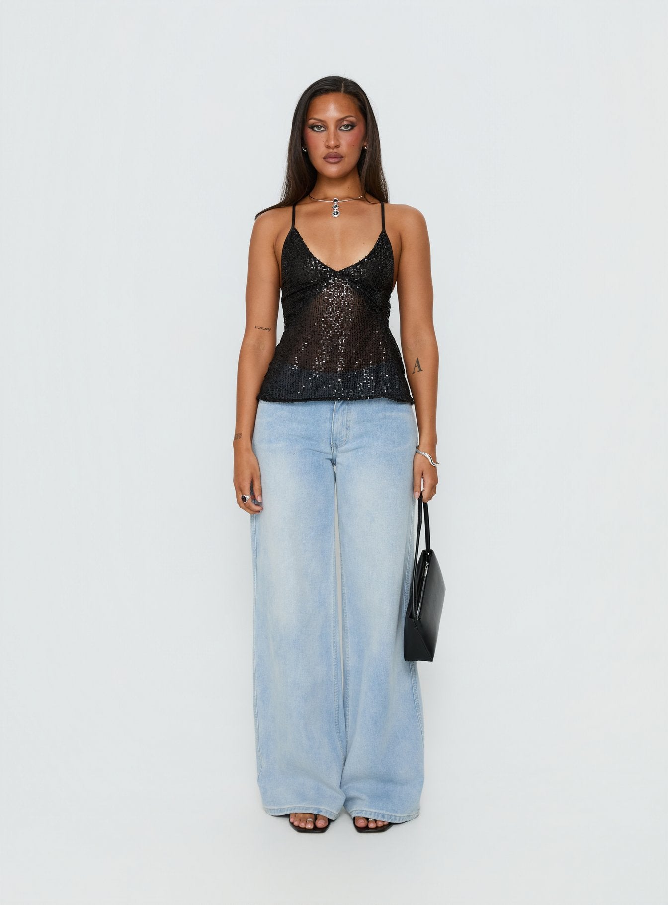 Opaline Sequin Cami Top Black | Princess Polly