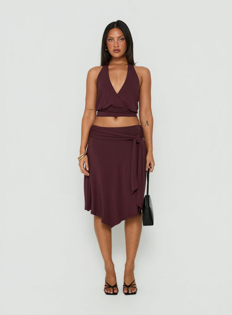 Arabele Halter Wrap Top Plum Noir