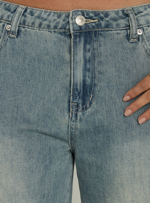 Karlos Low Rise Cinched Baggy Jeans Vintage Mid Blue Wash