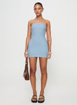 front view of model wearing Princess Polly Cloud Strapless Boucle Mini Dress Light Blue Straight Neck 