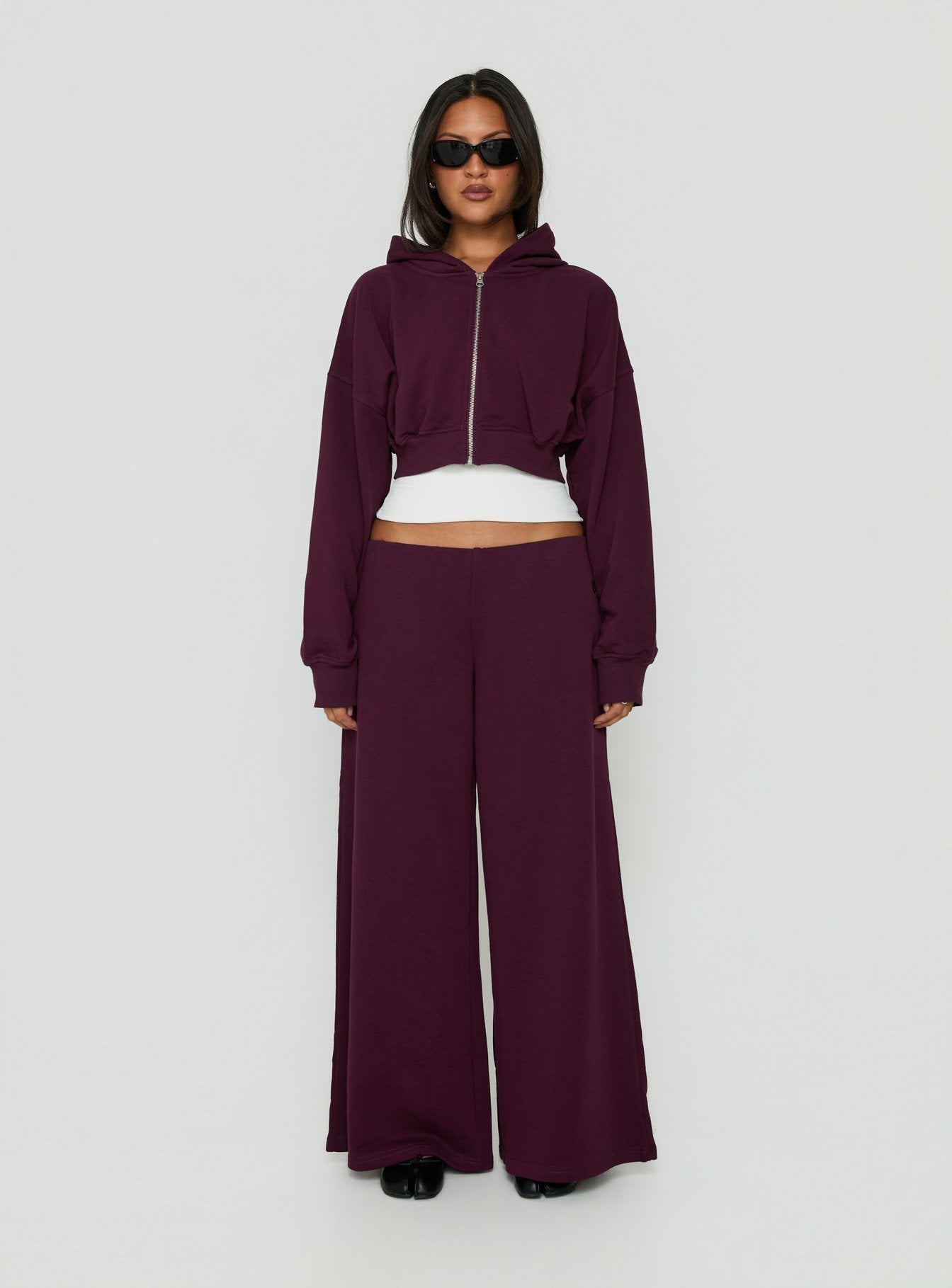 Kaeya Fleece Wide Leg Low Rise Pants Plum