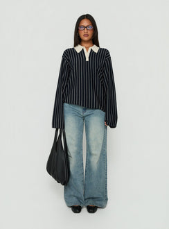 Boarders V Neck Polo Jumper Navy Stripe