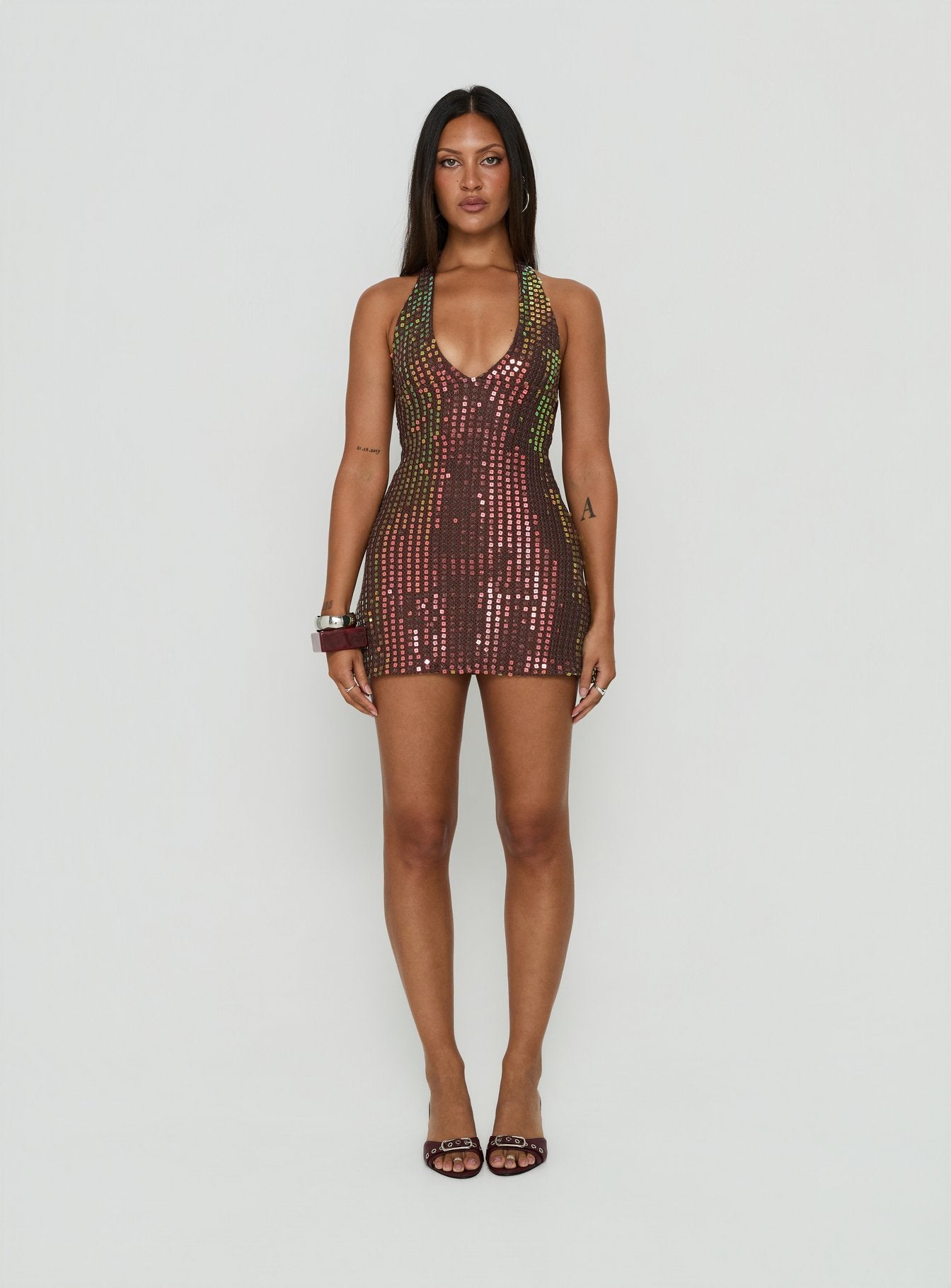 Codamo Mini Dress Dark Brown Shimmer