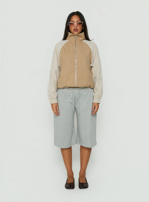 Mistro Funnel Neck Windbreaker Jacket Beige