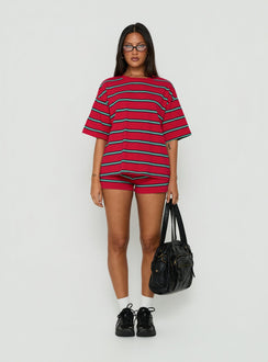 Settle Down Short Sleeve Top Red Stripe