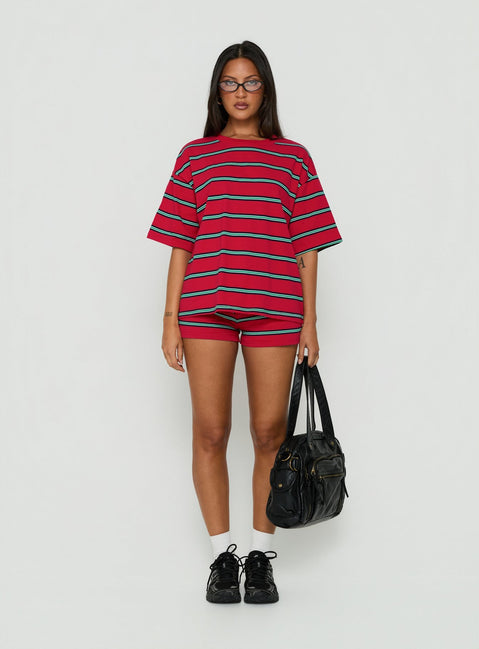 Settle Down Short Sleeve Top Red Stripe