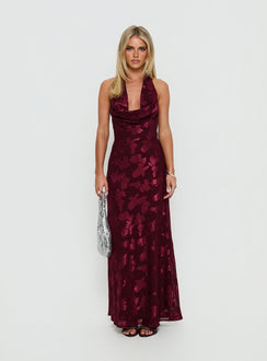 Jazminah Halter Cowl Neck Maxi Dress Burgundy