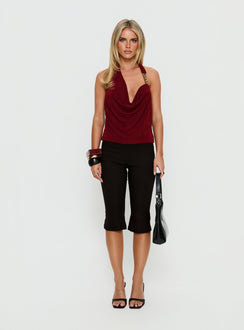 Marvelle Plunge Neck Hardware Detail Top Burgundy
