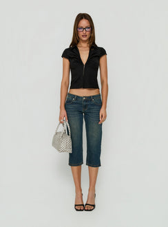 Oceanna Ruched Short Sleeve Collared Top Black