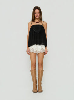 Evaina Lace Trim Flowy Top Black