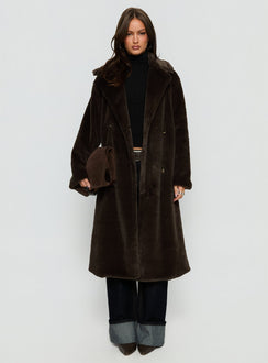 Alvie Longline Faux Fur Coat Brown