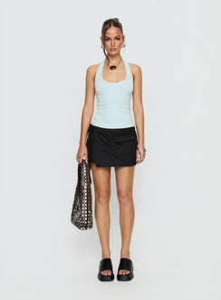 back view of model wearing Princess Polly Samarie Cargo Mini Skirt Black Mini Skirts 