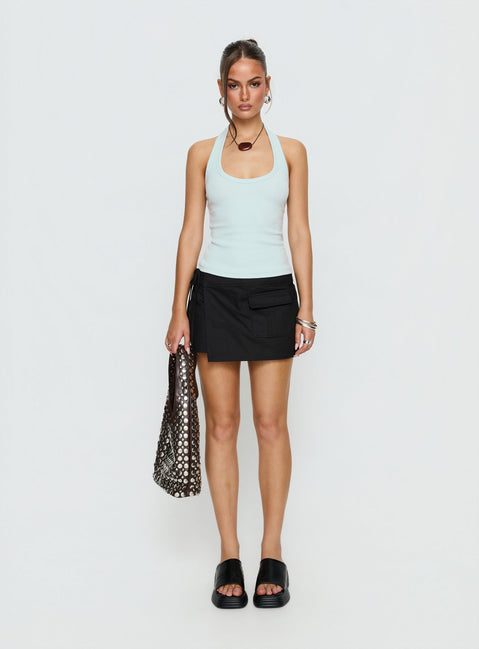 back view of model wearing Princess Polly Samarie Cargo Mini Skirt Black Mini Skirts 