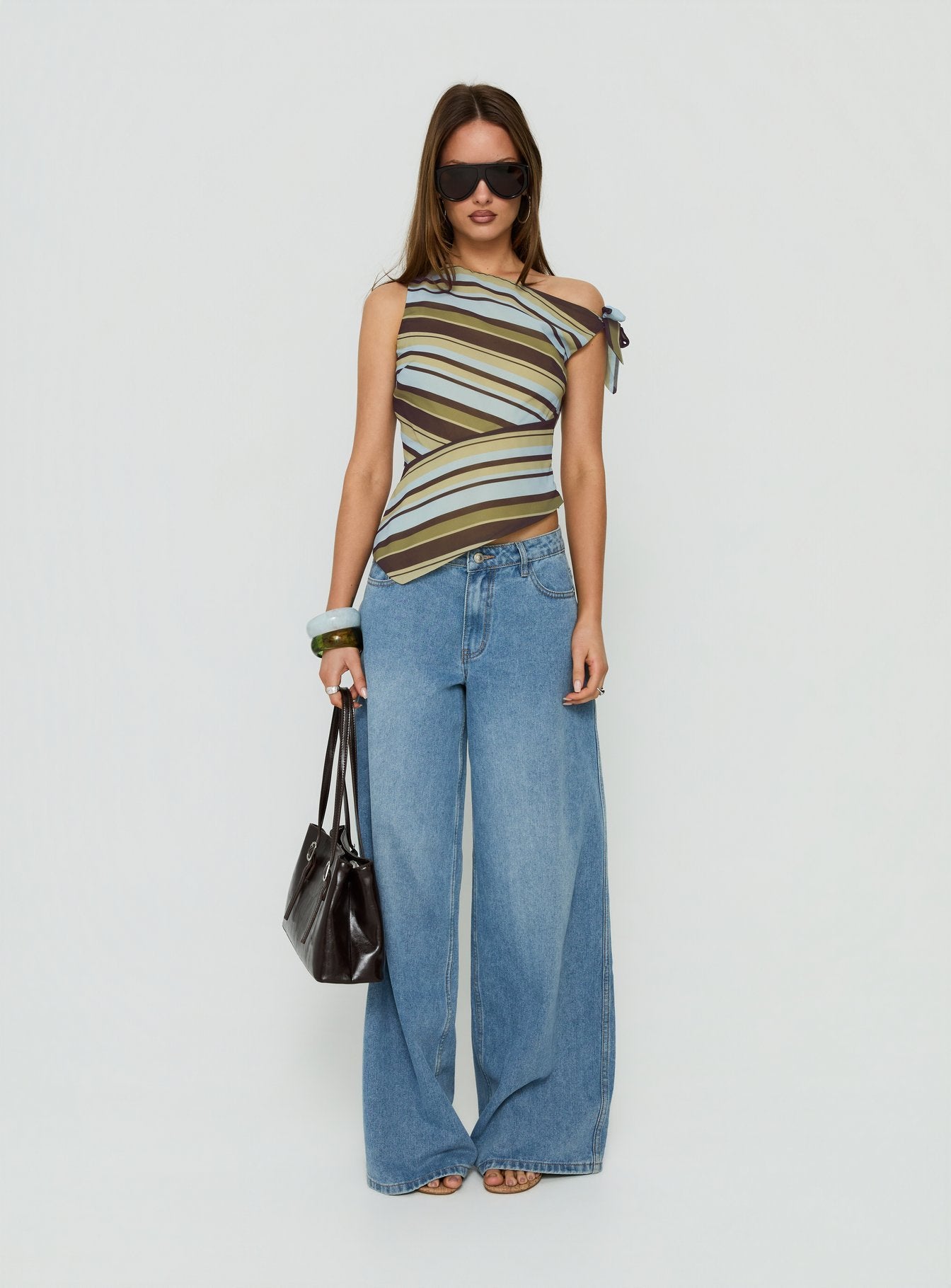 Ambrozia Asymmetrical Top Green Multi Stripe