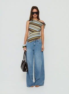 Ambrozia Asymmetrical Top Green Multi Stripe