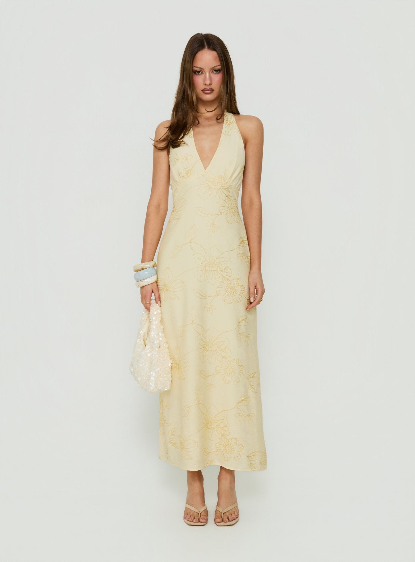 Luisella Halter Midi Dress Yellow Floral