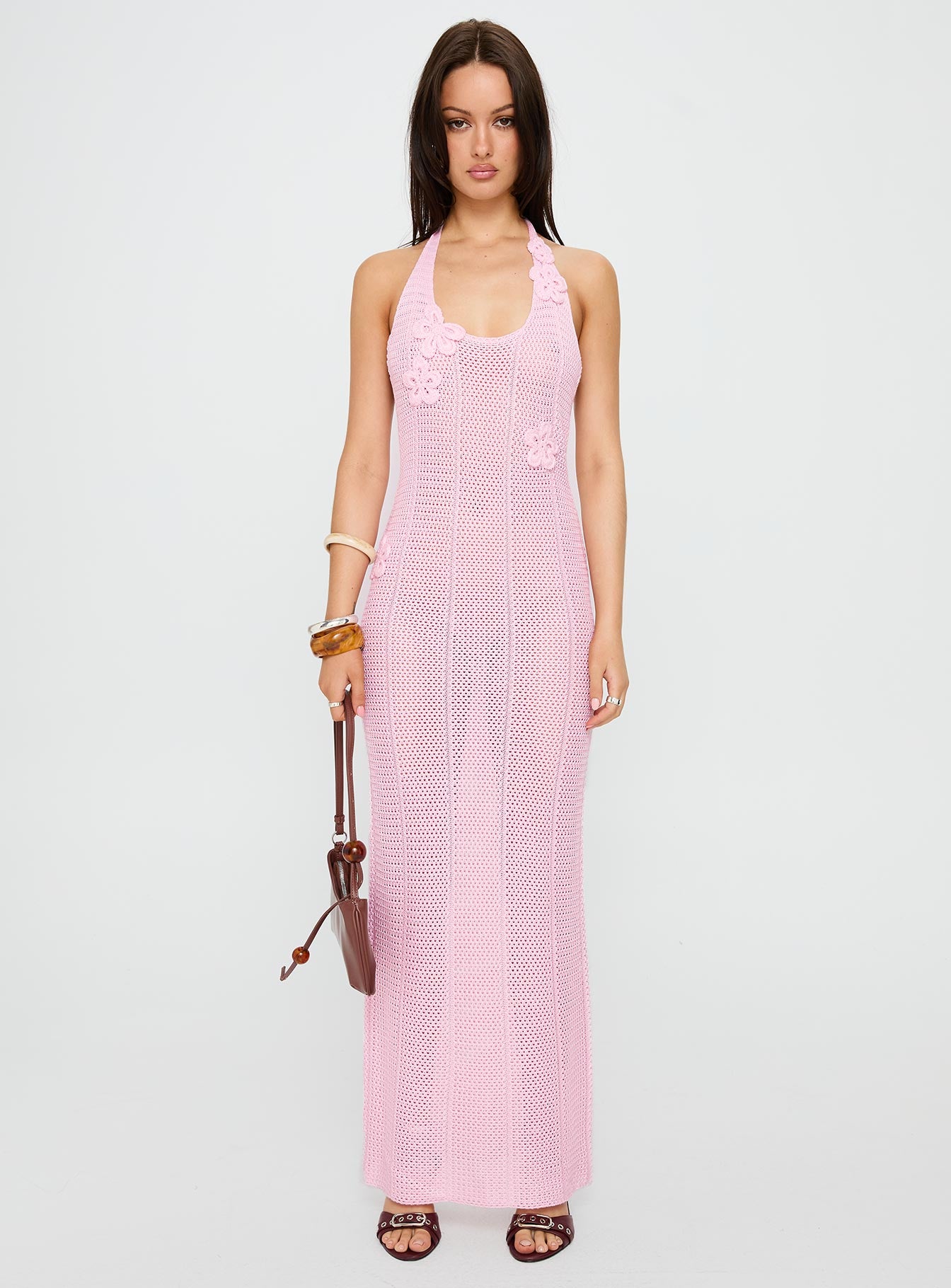 Nalanie Halter Crochet Maxi Dress Pink | Princess Polly Nalanie Halter Crochet Maxi Dress Pink | Princess Polly