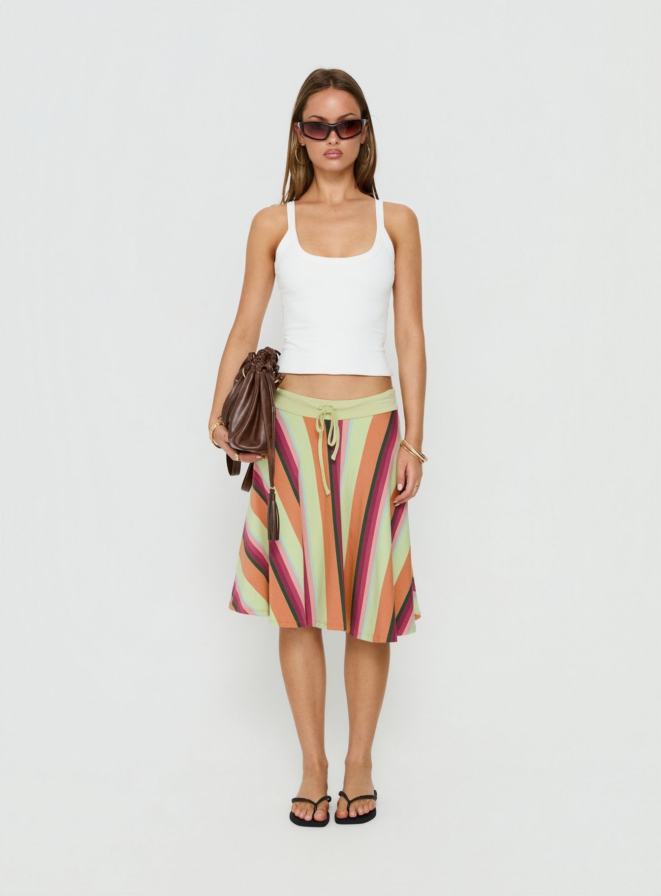 Eranza Midi Skirt Mixed Orange Stripe | Princess Polly