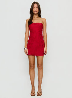 Edge Of Love Strapless Mini Dress Red Burnout