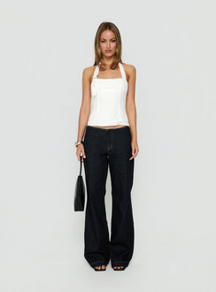 Hotshot Panelled Linen Blend Buckle Top White