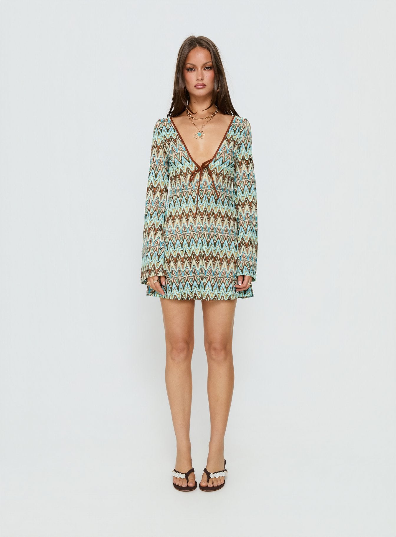 Rizario Long Sleeve Crochet Mini Dress | Blue Multi | Womens Rizario Long Sleeve Crochet Mini Dress | Blue Multi | Womens