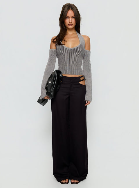 Novelia Halter Long Sleeve Top Black / Grey