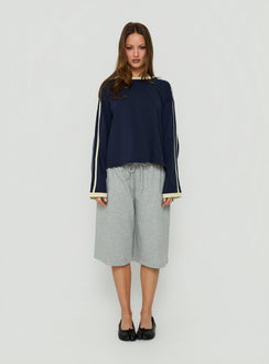 Settle Down Long Sleeve Contrast Top Navy / Yellow Stripe