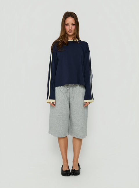 Settle Down Long Sleeve Contrast Top Navy / Yellow Stripe
