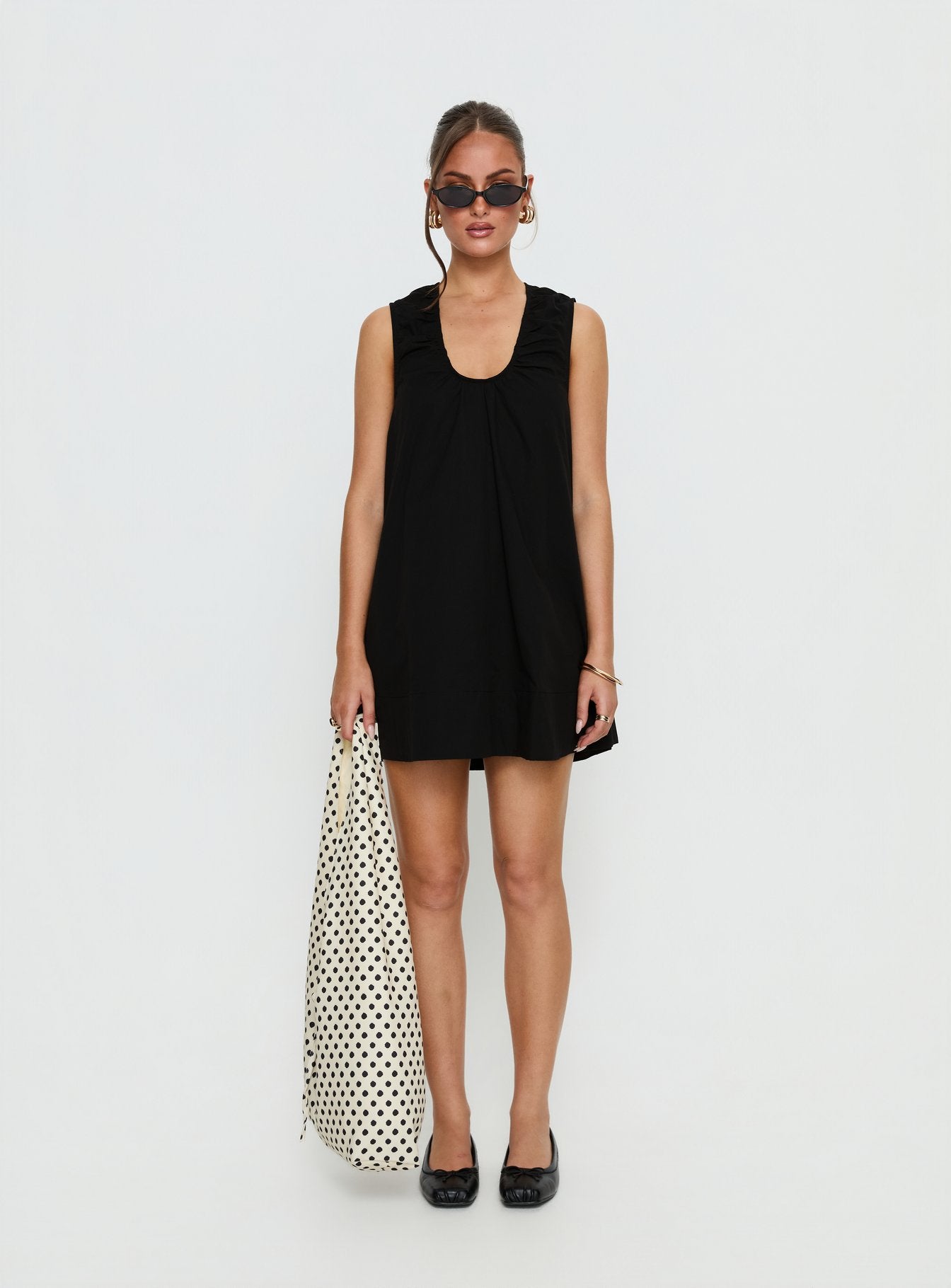 Eberta Ruched Baby Doll Mini Dress Black