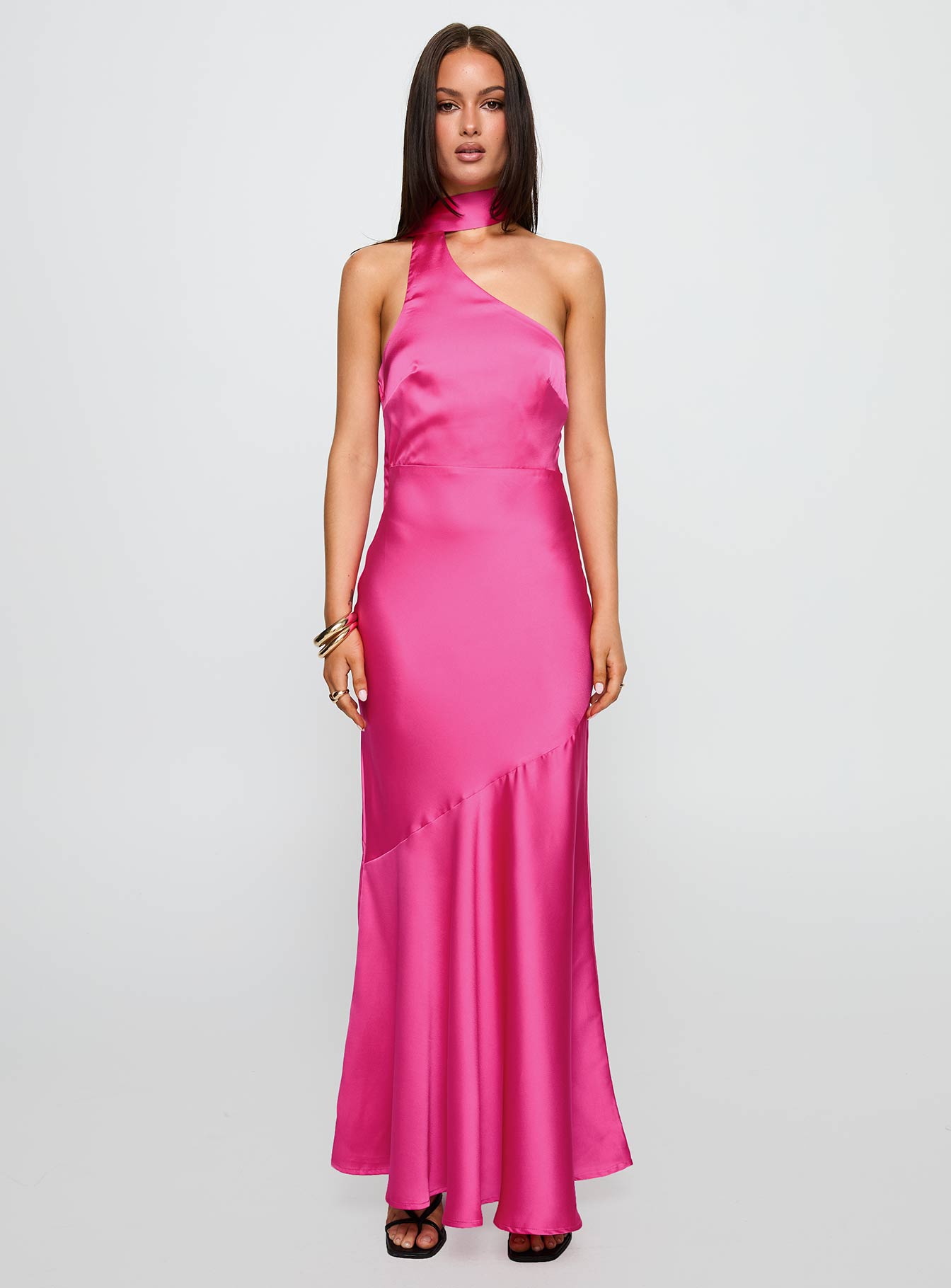 hot pink asymmetric wrap neck dress House of CB - Aida Asymmetric Wrap Neck Dress - Hot Pink