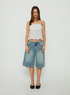 Vaila Strapless Frill Top White Polka Dot