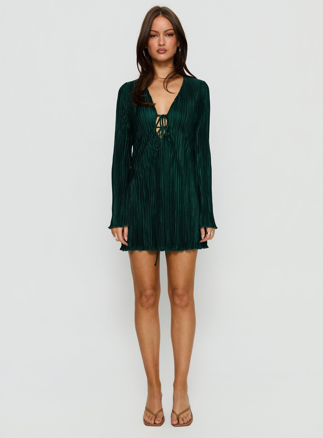 emerald green mini dress long sleeve Emerald Velour Long Sleeve Mini Dress L
