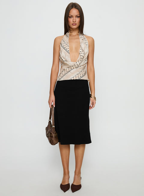 Cassendra Halter Scarf Top Cream Polka Dot