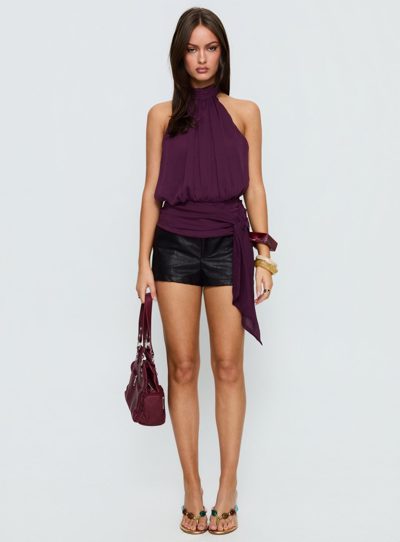 Faythe High Neck Tie Top Berry