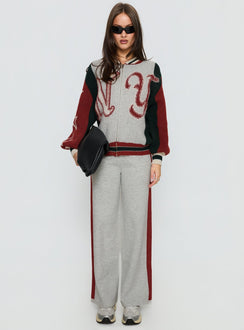 front view of model wearing Princess Polly Brandyce Straight Leg Knit Pants Grey / Red High Rise Pants 