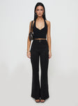 front view of model wearing Princess Polly Stellina Slim Fit Flared Pants Black High Waisted Pants 