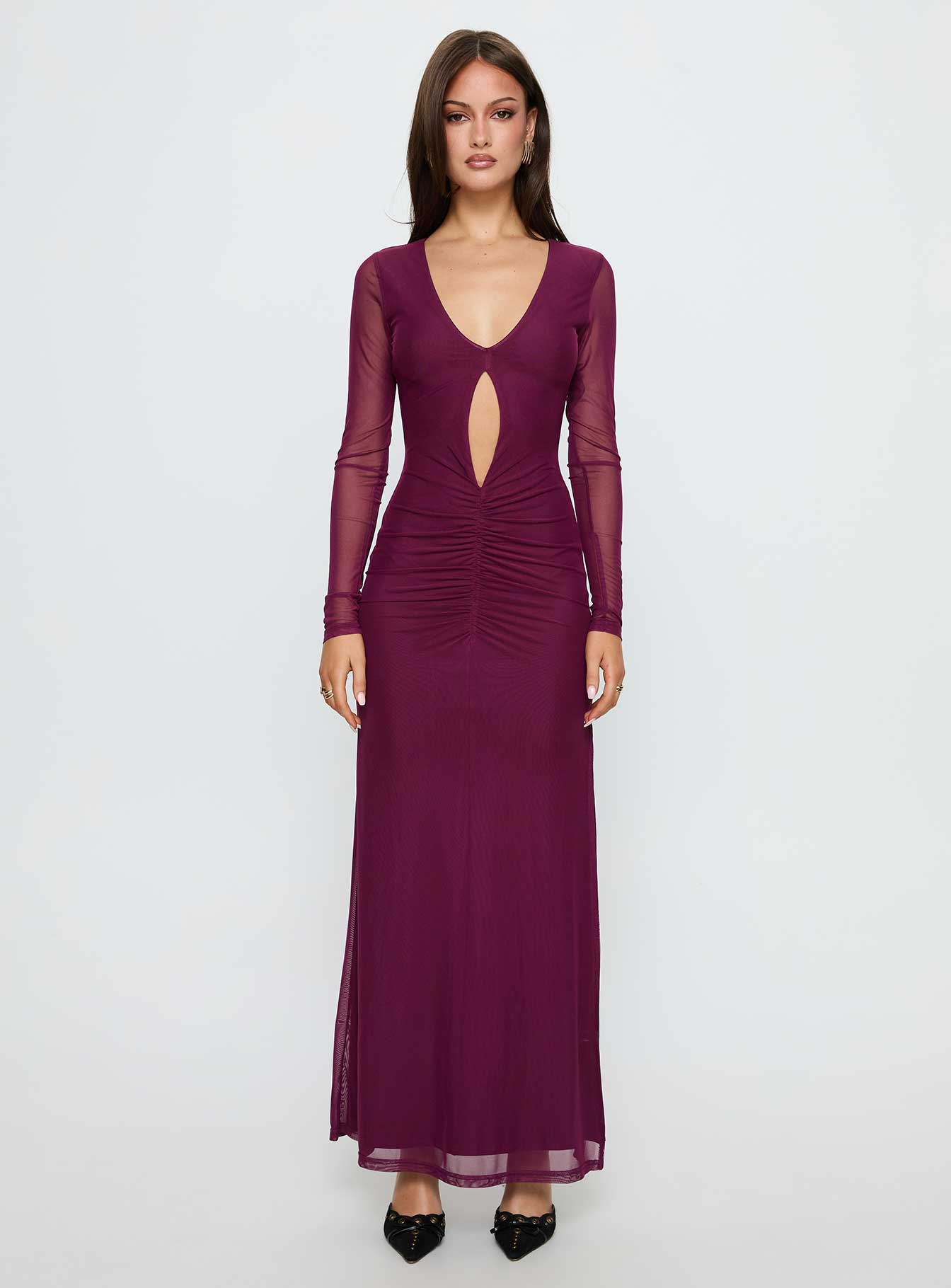 Darkside Cut Out Plunge Maxi Dress Plum | Princess Polly