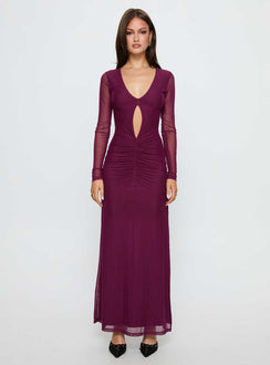Darkside Long Sleeve Cut Out Plunge Maxi Dress Plum
