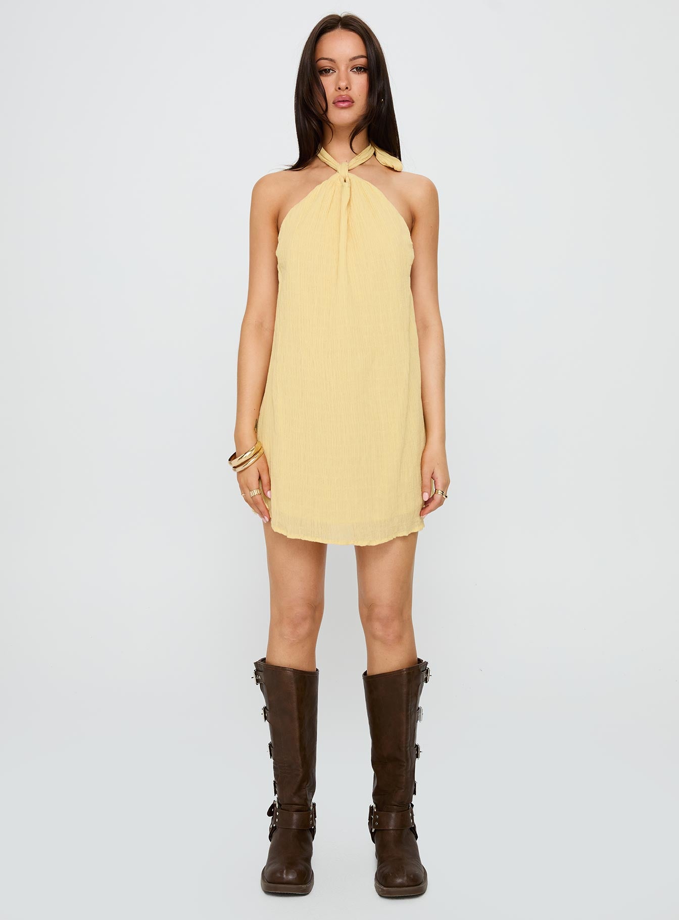 Kaiko Halter Mini Dress Yellow | Princess Polly Kaiko Halter Mini Dress Yellow | Princess Polly