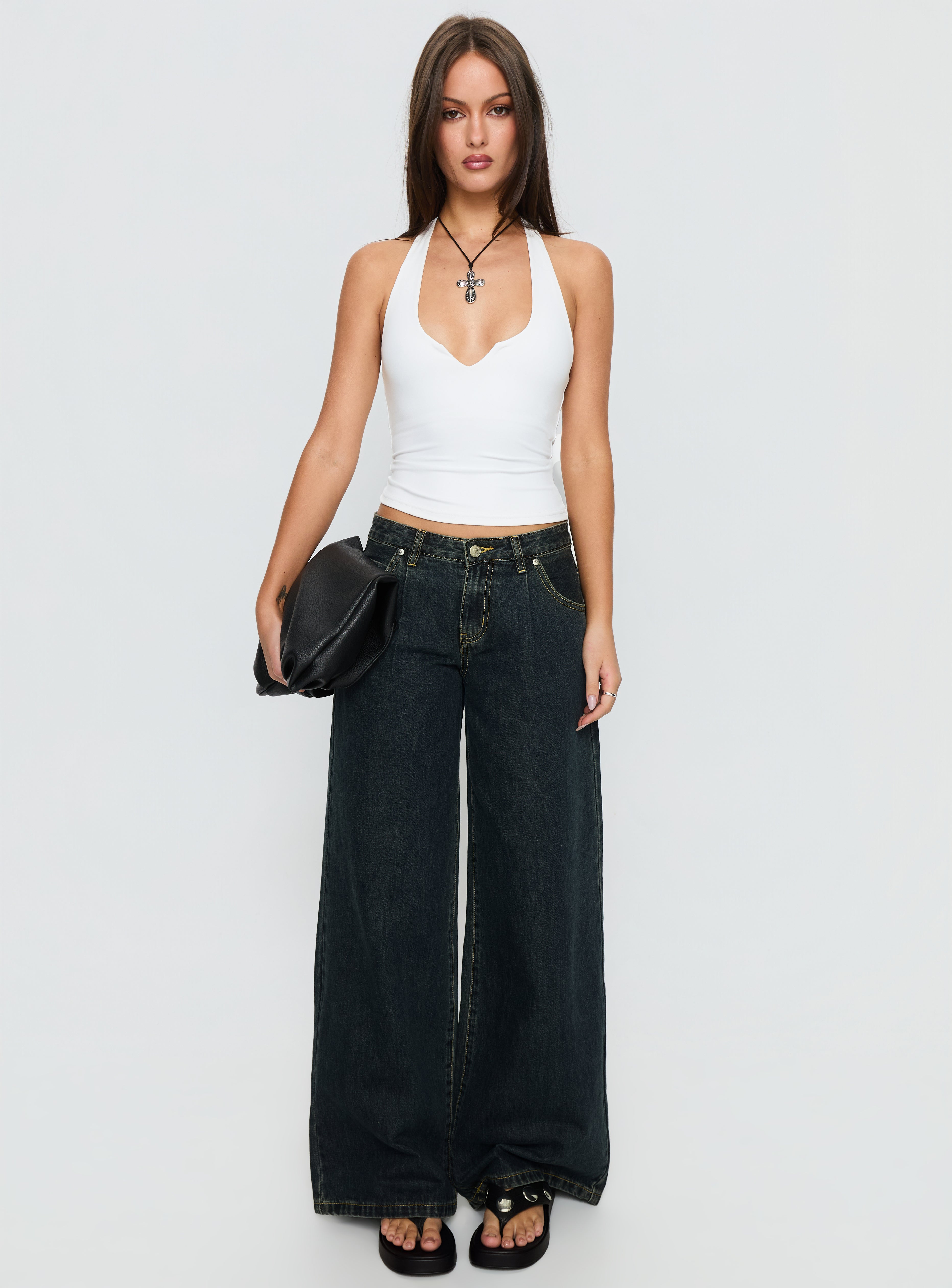 Supercut Low Rise Baggy Pleat Jeans Grunge Wash | Princess Polly