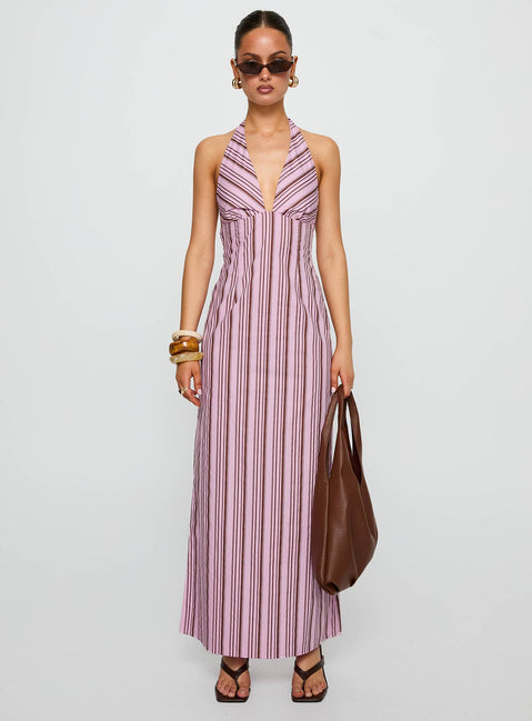 Avrie Halter Maxi Dress Pink Stripe | Princess Polly Avrie Halter Maxi Dress Pink Stripe | Princess Polly