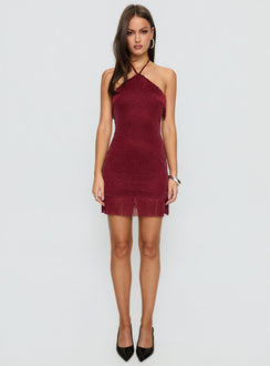 princess polly fringe dress Isabelita Halter Fringe Mini Dress | Burgundy | Womens