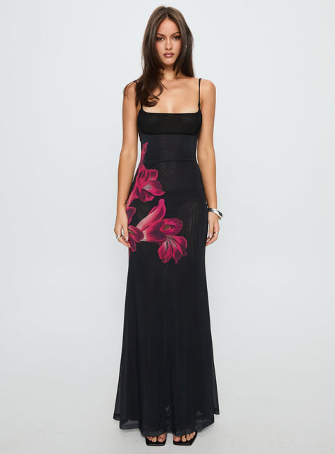 Fiadora Mesh Maxi Dress Black Floral