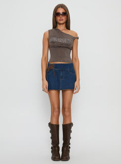   front view of model wearing Princess Polly Indie Tie Up Mini Skirt Mid Wash Mini Skirts 