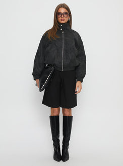 Ellissa Faux Suede Bomber Jacket Black