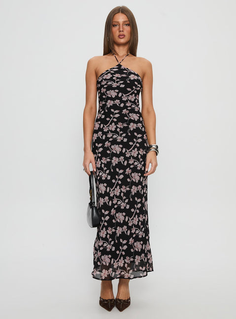 Anisa Halter Maxi Dress | Black Floral | Womens Anisa Halter Maxi Dress | Black Floral | Womens
