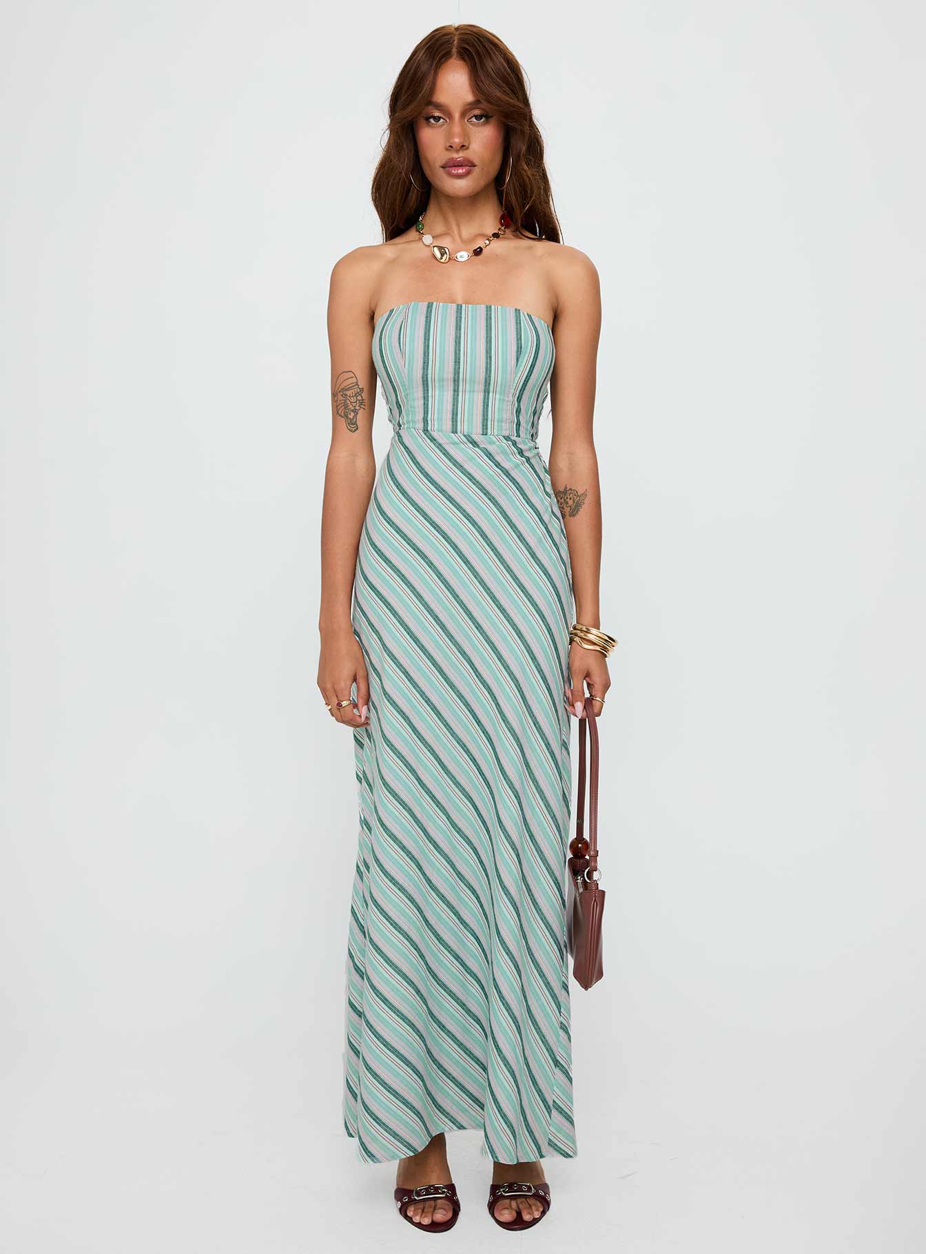 Finchie Strapless Maxi Dress Blue Stripe | Princess Polly Finchie Strapless Maxi Dress Blue Stripe | Princess Polly