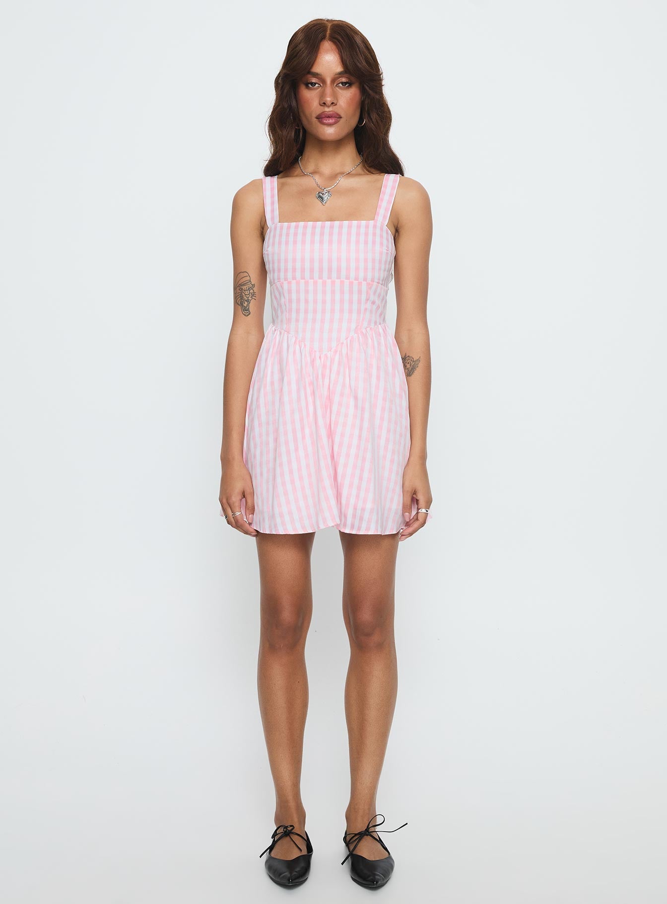 Yoselyn Pleat Mini Dress Pink Check | Princess Polly